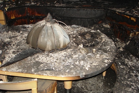 Der Brandauslöser am Tisch (rechts)